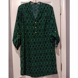 The Limited Vibrant Navy Green Button up Dress